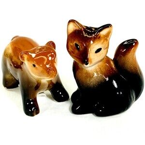 Fox and Bear Salt and Pepper Shakers New 3" Ceramic Woodland Animals Cabin Decor